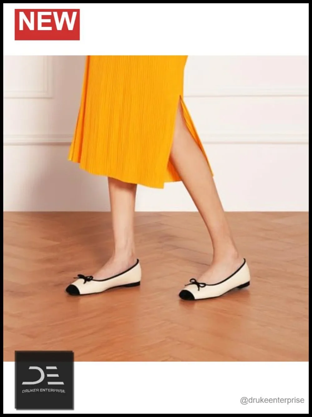 Women's Square Toe Bow Ballerina Flats Lambskin Leather Slip-On